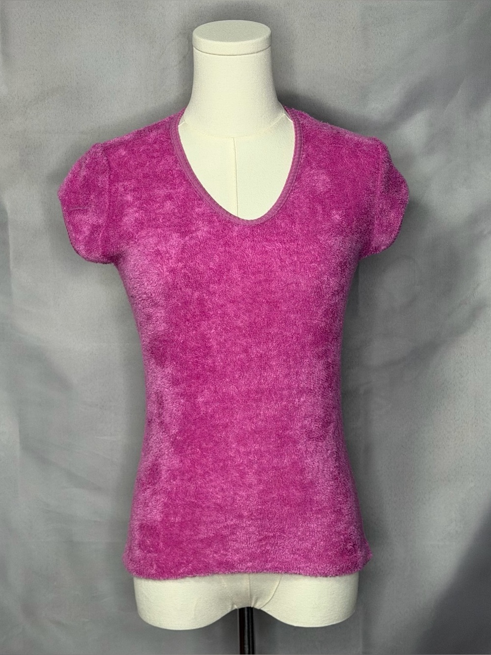 Land ‘n Sea Plush Terry Cloth Short-Sleeve V-Neck Top Vintage
